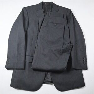 BCBG 39R 30x32 Gray Striped 100% Wool Mens Jacket Pants Suit